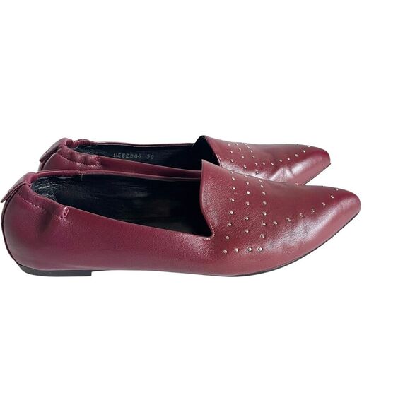 AGL Attilio Giusti Leombruni Studded Flats Pointy Toe Shoes 39 Burgundy - Picture 4 of 10